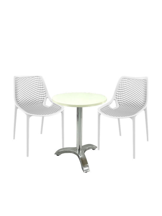 Set Sala De Mese Pentru Spații Exterioare Mici Maple 3 Piese Albe