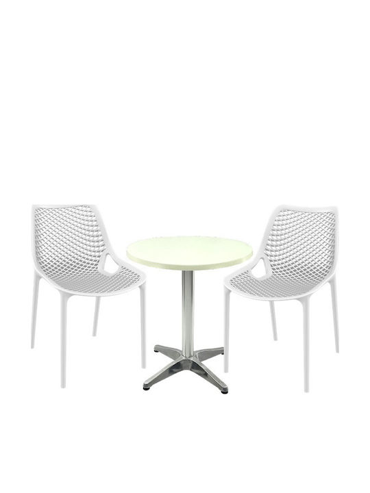 Set Sala De Mese Pentru Spații Exterioare Mici Maple 3 Piese Alb
