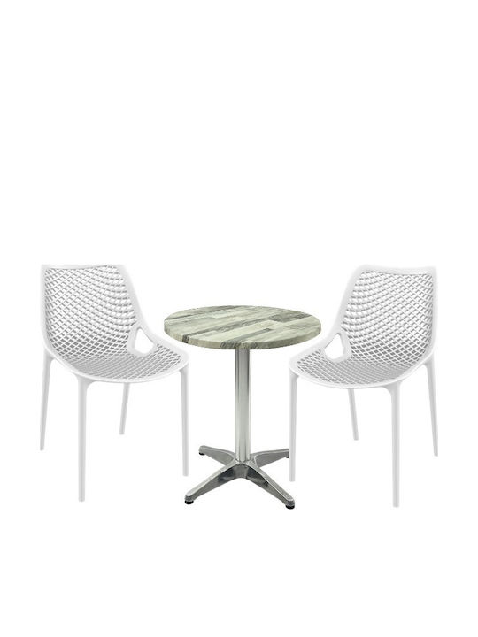 Set Sala De Mese Pentru Spații Exterioare Mici Maple 3 Piese Alb