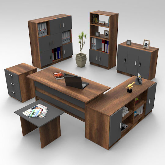 Set Colțar Birou 7 Bucăți - Nuc/Antersit 140x60x73.8cm