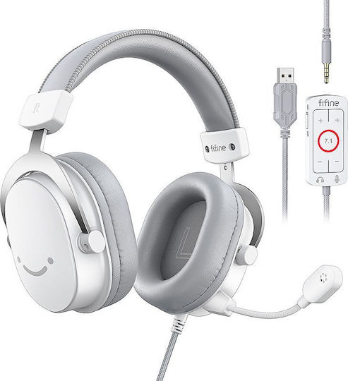Fifine H9W Über Ohr Gaming-Headset mit 3,5 mm / USB Konnektivität Weiß
