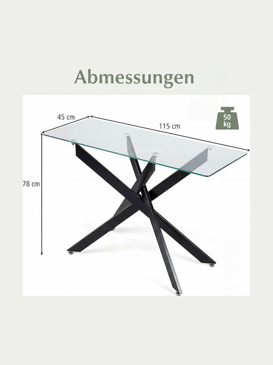 Τραπέζι με Γυάλινη Επιφάνεια 115x45x78εκ.
