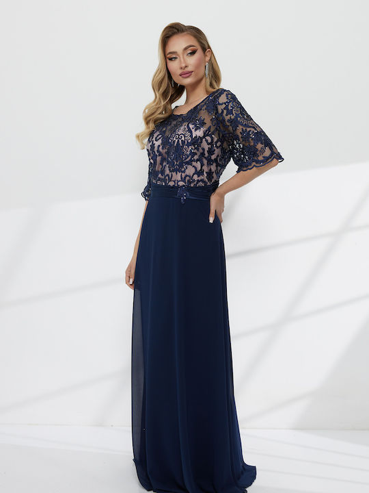 Summer Maxi Dress for Wedding and Christening with Lace Blue