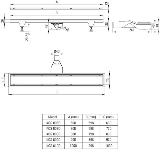 Linear Drain Deante Kos R06d 60 Cm