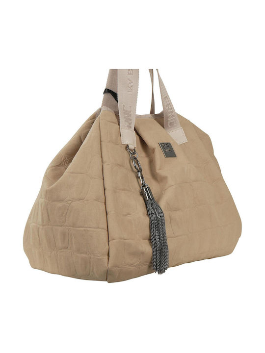 Stoff Damen Schultertasche Beiges