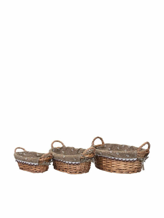 Set Coșuri Decorative Din Paie Cu Mânere Maro 3 Bucăți