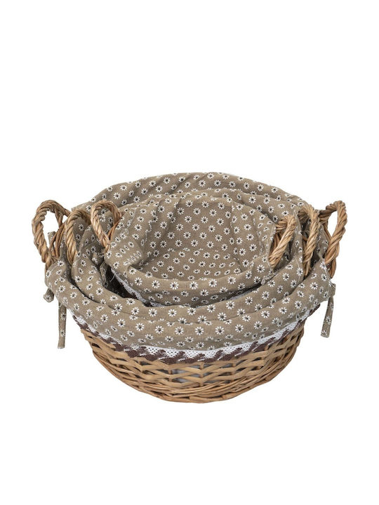 Set Coșuri Decorative Din Paie Cu Mâner Maro 3 Bucăți
