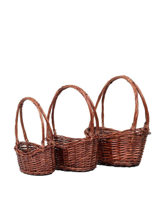 Set of Brown Wicker Decorative Baskets 3 Pieces