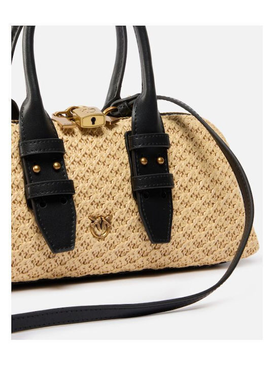 Bowling Baguette Straw Women's Shoulder Bag Beige
