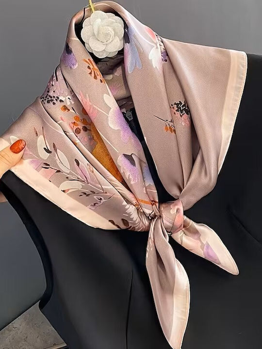 By Queen Σατέν Μαντήλι Elegant & Artistic Floral Σχέδιο