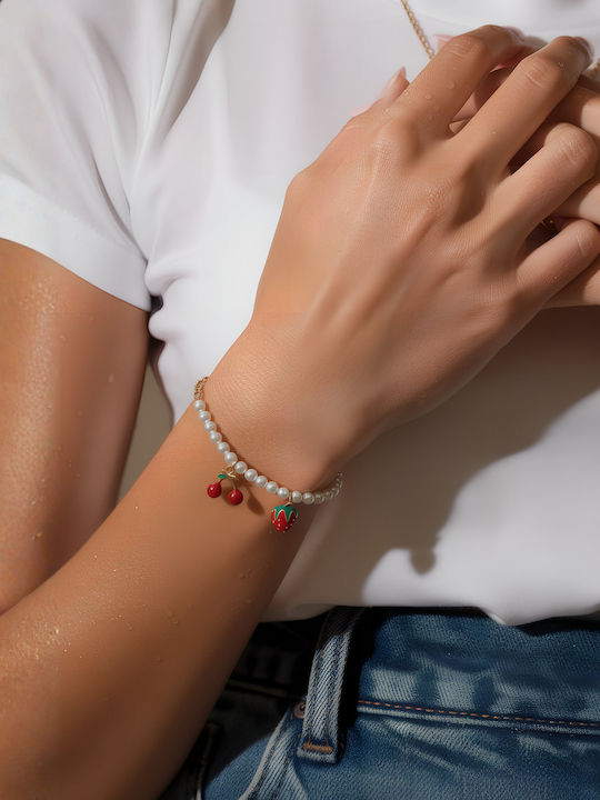 Chrysothemiss Damen Armband Fruity Duo Perlen Edelstahl Stahl Erdbeere Kirsche