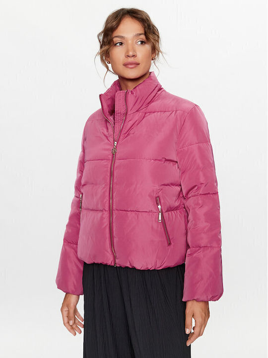 Long Women's Puffer Jacket for Winter Pink