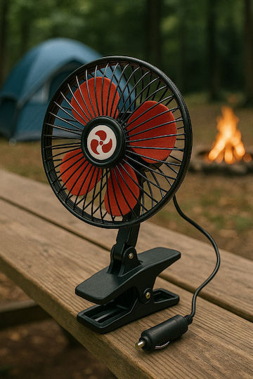Ventilator Portabil Auto Drumeție Diametru 17,5 Cm 12v Unghi de Înclinare Reglabil Prindere cu Clemă Alimentare la Priză de Țigări Negru Roșu
