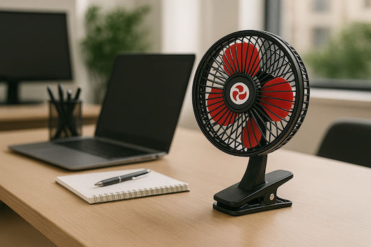 Ventilator Portabil Auto Drumeție Diametru 17,5 Cm 12v Unghi de Înclinare Reglabil Prindere cu Clemă Alimentare la Priză de Țigări Negru Roșu
