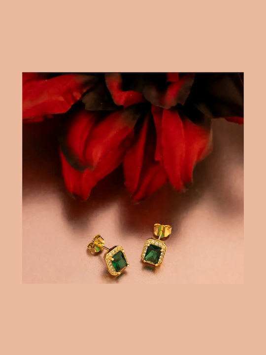 Stud Earrings Rosette Made of 14K Gold Green