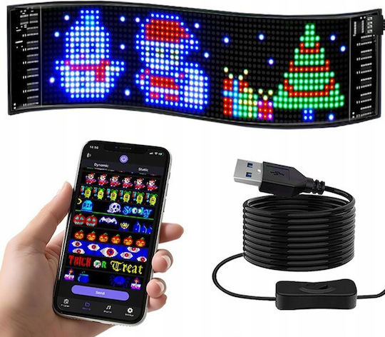 Zola Rgb Led Digital Car Screen Text Symbols Display 34 X 9 Cm App Control Remote Control Double-sided Adhesive Usb