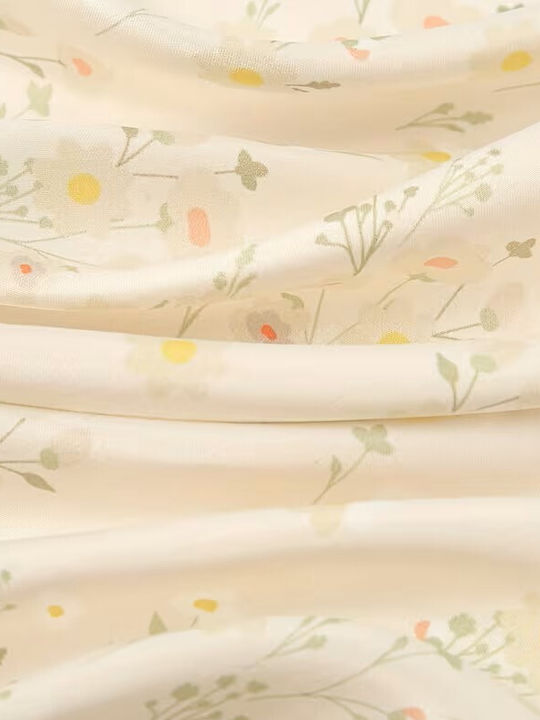 By Queen Batic Satin Crem Pastel Flori Verde Contur