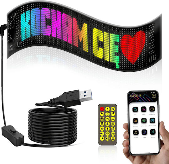 Zola Rgb Led Digital Car Screen Text Symbols Display 34 X 9 Cm App Control Remote Control Double-sided Adhesive Usb