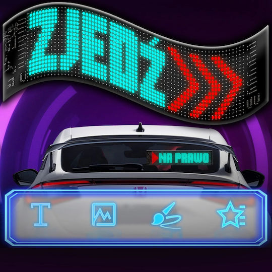 Zola Rgb Led Digital Car Screen Text Symbols Display 34 X 9 Cm App Control Remote Control Double-sided Adhesive Usb