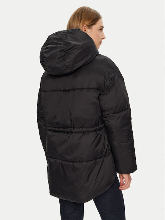 Μακρύ Γυναικείο Puffer Μπουφάν για Χειμώνα Black