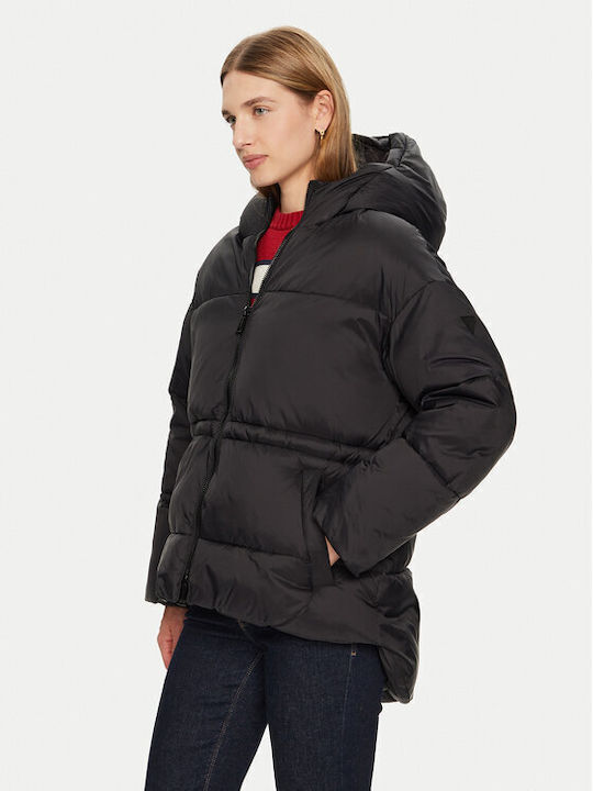 Μακρύ Γυναικείο Puffer Μπουφάν για Χειμώνα Black