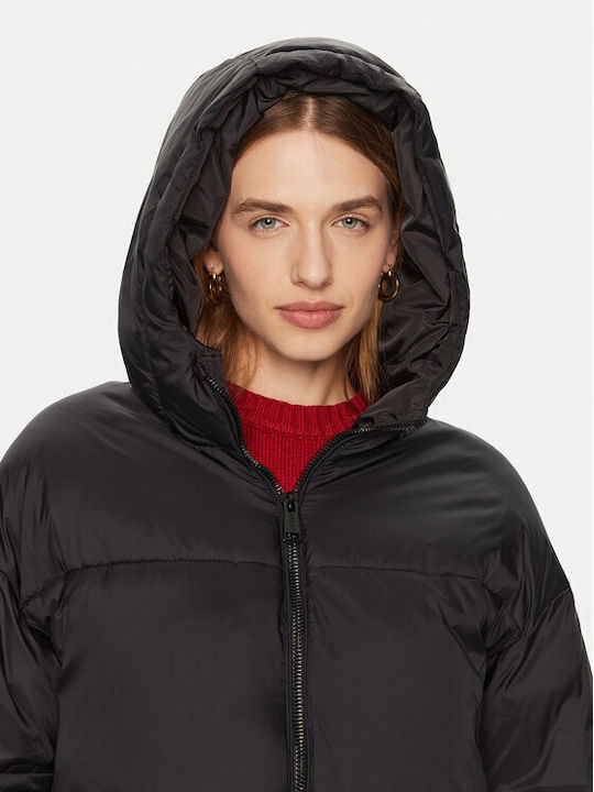 Μακρύ Γυναικείο Puffer Μπουφάν για Χειμώνα Black