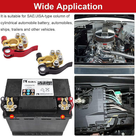 Set 2 Terminale Baterie Auto 4 Cleme Terminale Pozitiv Negativ Compatibil 6v/12v Curent Maxim 800a 6.5 X 5.5 Cm Roșu Negru