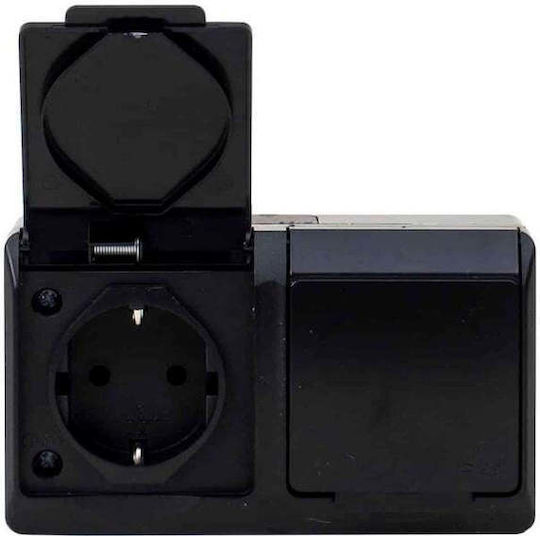 Black Double Socket Cover Hermes 16a/250v Ip44 Elpl-0325-09