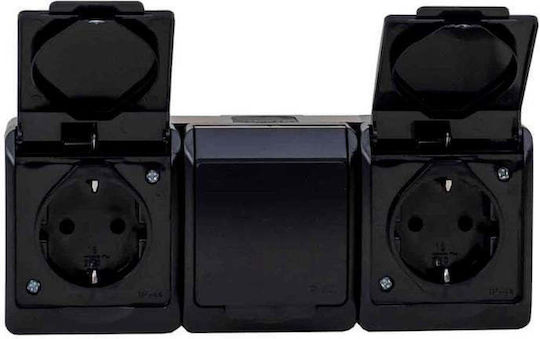 Black Triple Socket Cover Hermes 16a/250v Ip44 Elpl-0326-09