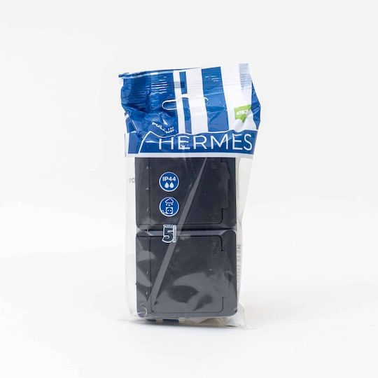 Dublă Priză Capac Negru Hermes 16a/250v Ip44 Elpl-0325-07