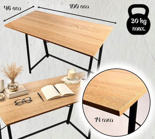 Birou Din Lemn Negru/Stejar Natural cu Picioare Metalice 100x46x75cm