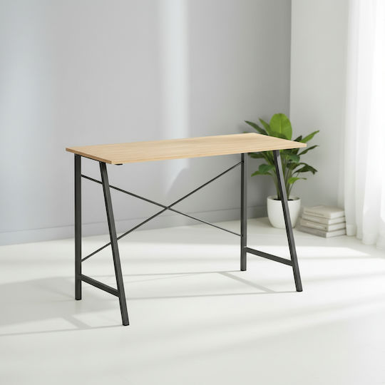 Birou Din Lemn Negru/Stejar Natural cu Picioare Metalice 100x46x75cm
