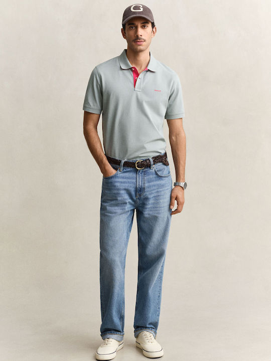 Contrast Pique Polo Herrenbluse Kurzarm Grau