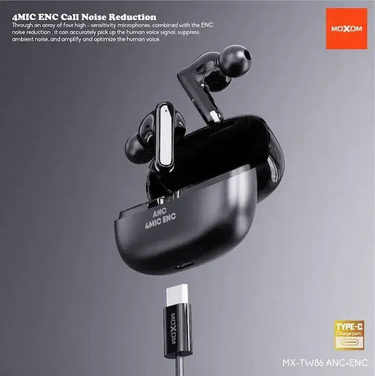 Moxom MX-TW86 In-ear Bluetooth Handsfree Ακουστικά με Θήκη Φόρτισης Μαύρα
