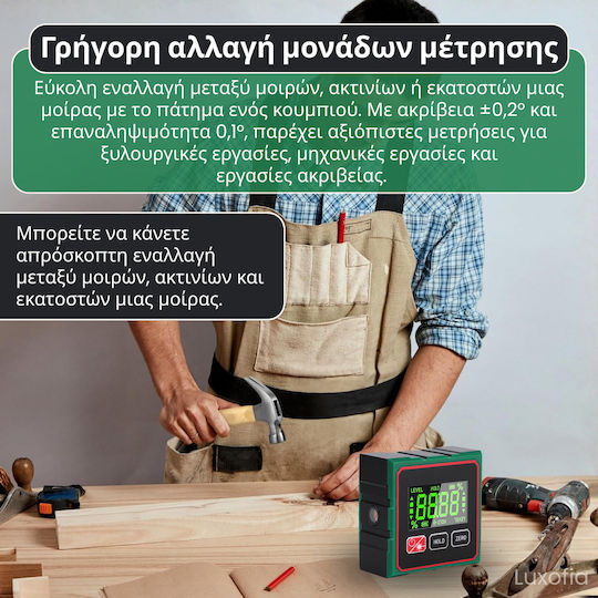 Inclinometru Digital Profesional cu Laser Portabil Bază Magnetică Afișaj LCD Nivel Digital Rezistent la Șocuri și Apă Negru Verde