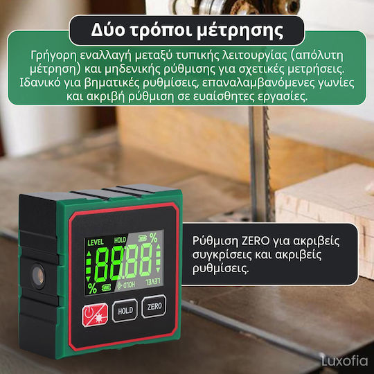 Inclinometru Digital Profesional cu Laser Portabil Bază Magnetică Afișaj LCD Nivel Digital Rezistent la Șocuri și Apă Negru Verde