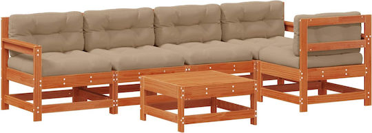 Σετ Σαλονιού 6τμχ Καφέ με Μαξιλάρια Σετ Σαλονιού 6τμχ Καφέ με Μαξιλάρια