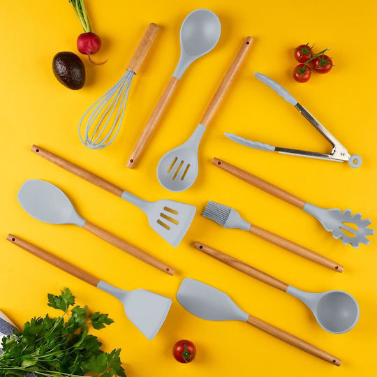 Cooking Utensil Set Made of Silicone With Stand 12 Pieces Gray Daria