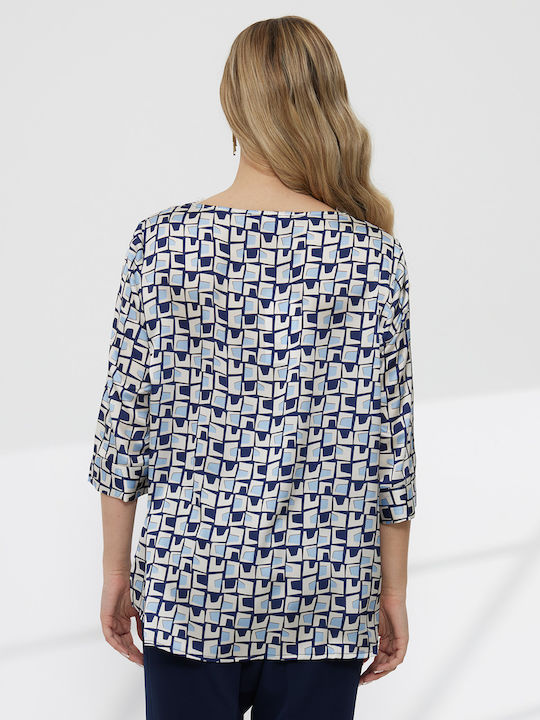 Women's Blouse with V-Neck Blue