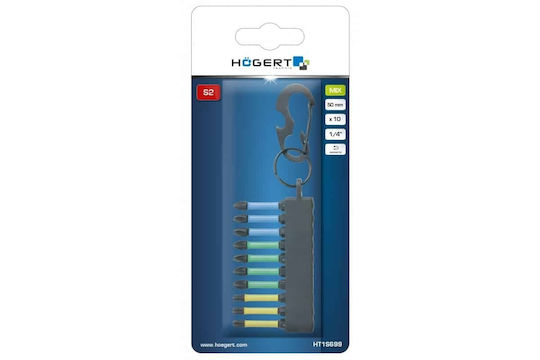 Set 10 Impact Bits 1/4 50mm Hogert Ht1s699
