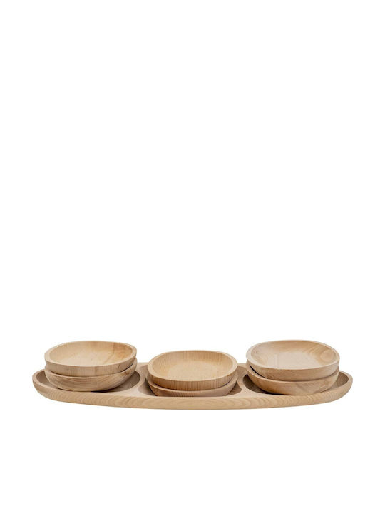 Oval Wooden Beige Serving Platter 60x28cm 7 Pieces