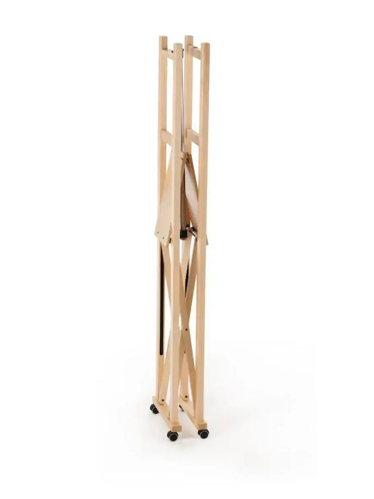 Arredamenti Italia Teleskopischer Kleiderständer aus Holz mit Rädern Beiges 78x78x168cm