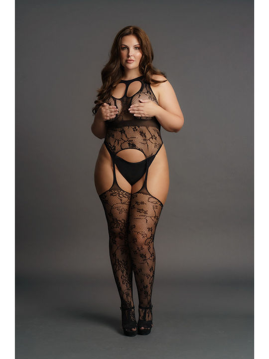 Мрежест Bodystocking С Жартиери И Кръгло Деколте Голям Размер Xxl-5xl Le Desir