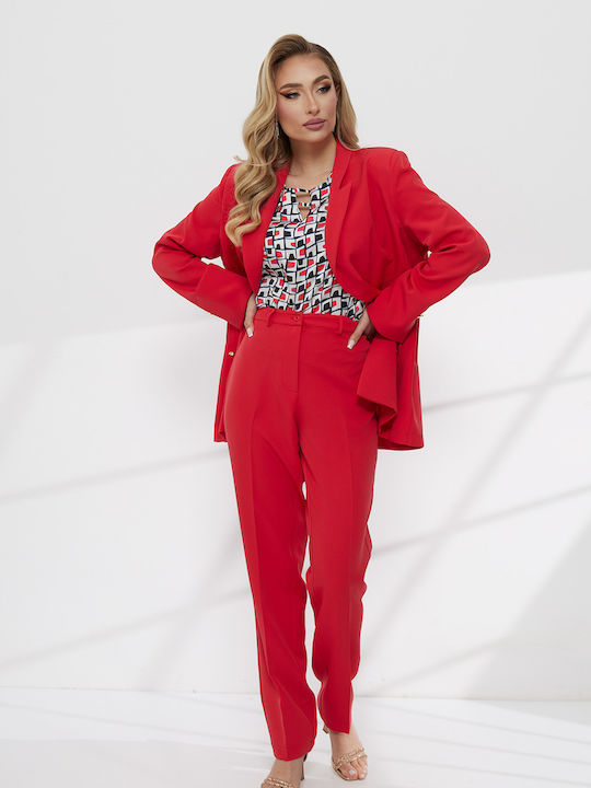 Damen Rotes Anzug in Gerader Bein Stil