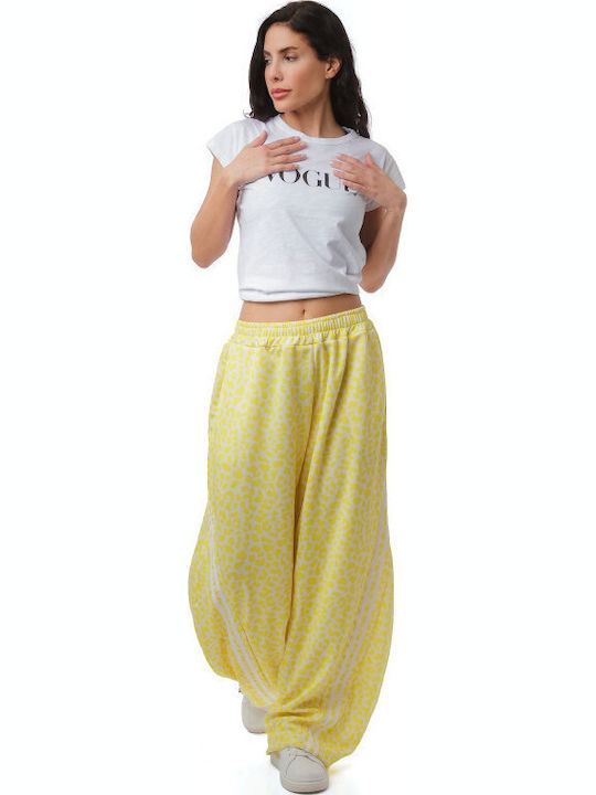 Yellow Wide Pantaloons Animal Print Stripes
