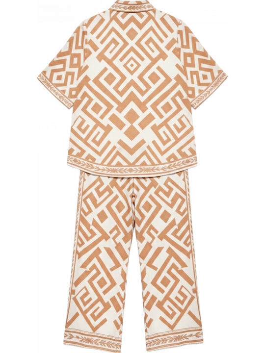 Women's Beige Set with Palazzo Fit Trousers
