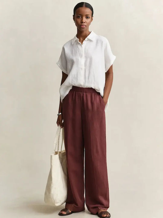 Women's Linen Trousers in Loose Fit Burgundy