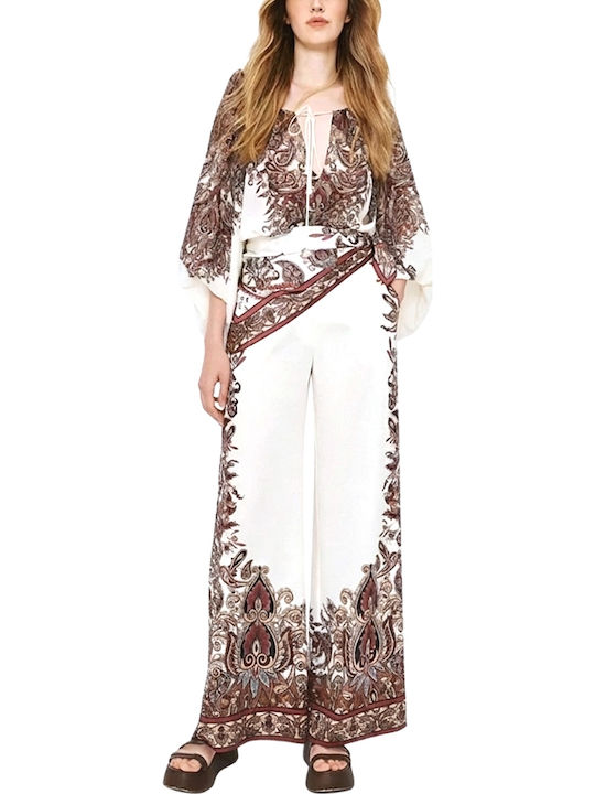 Women's High Waist Pantaloons in Straight Leg Style Ecru Brown Beige