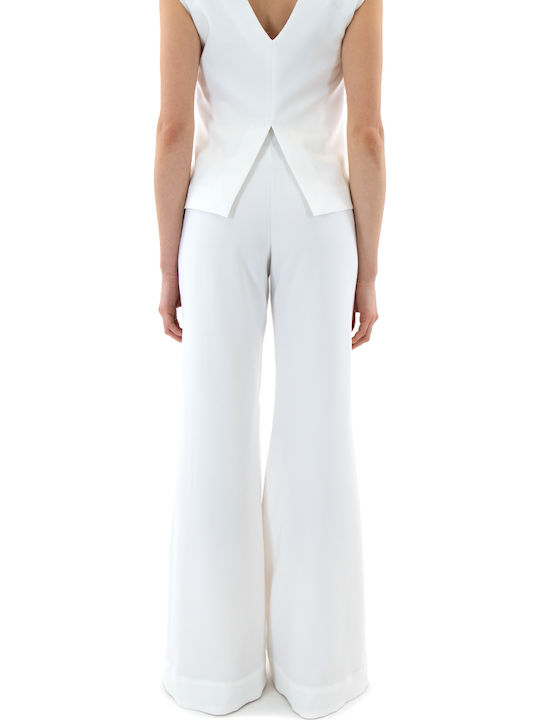 Women's High Rise Fabric Flared Pants in Slim Fit White