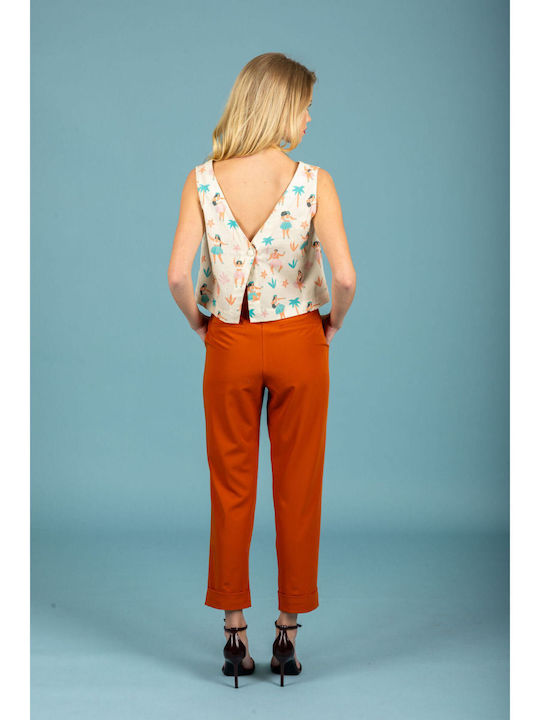 Women's Fabric Trousers in Loose Fit Burnt Orange